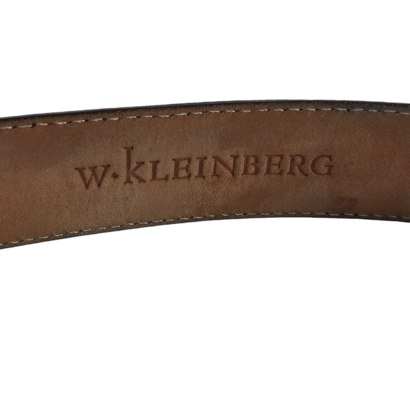 W. KLEINBERG Tobacco Brown Double Loop Leather Belt Nickel Black Edging USA 34 - Picture 6 of 8